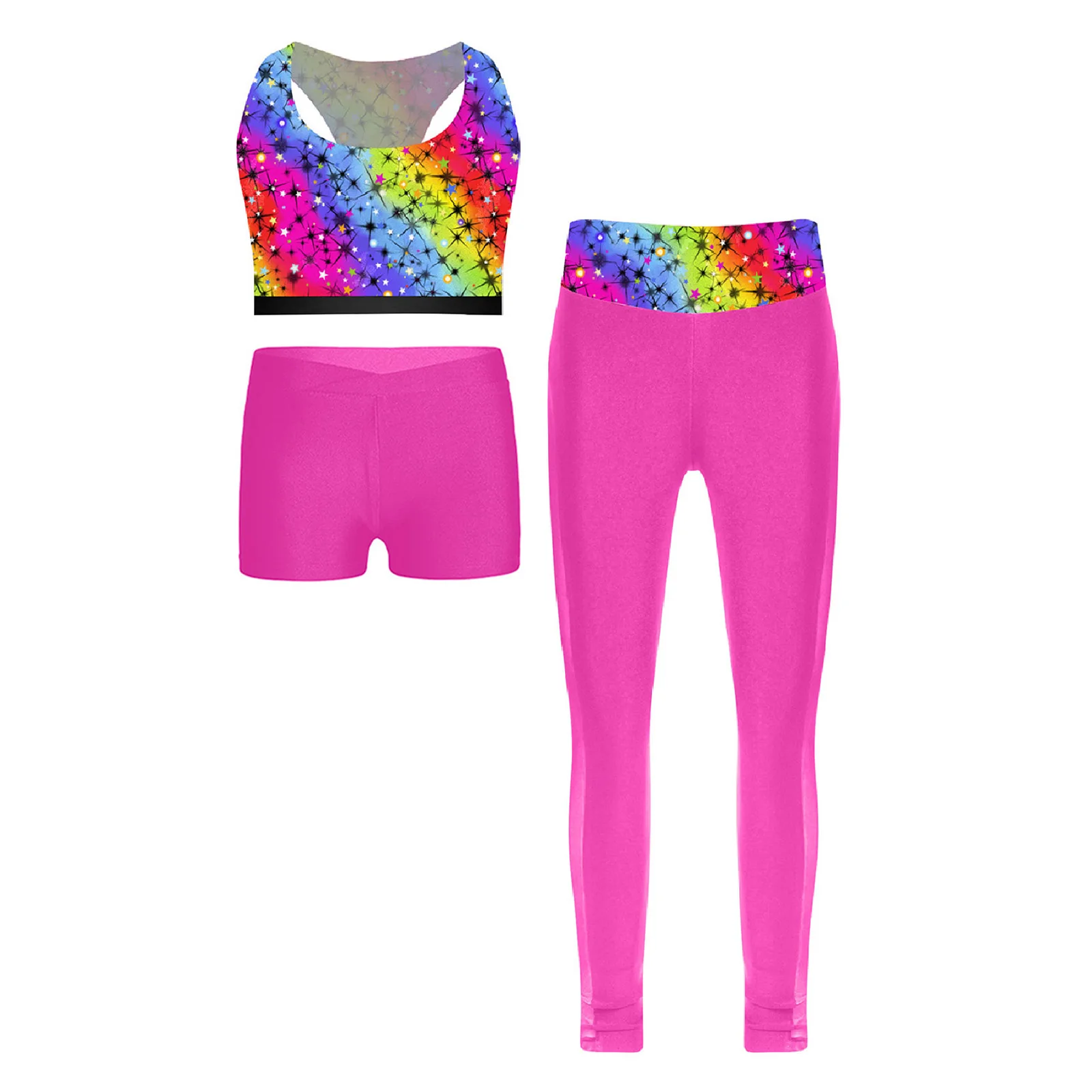 Kids Yoga Fitness Tracksuit Sleeveless Print Cutout Back Tight Sports Clothes for Boys Sports Running Cycling Workout Sportswear