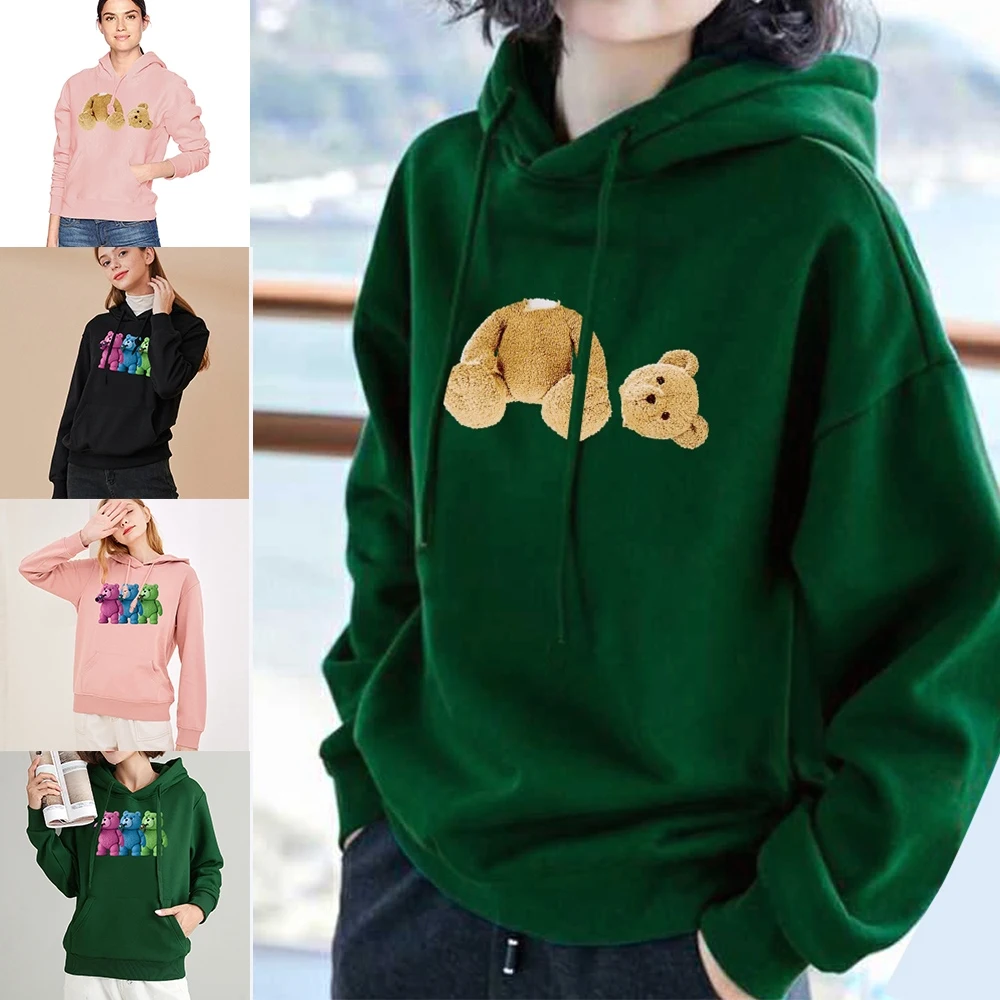 

New High Quality Hoodies Men Women Couple Sweater Hip-hop Hooded Sweatshirt Bear Pattern Printing Thin Long Sleeve