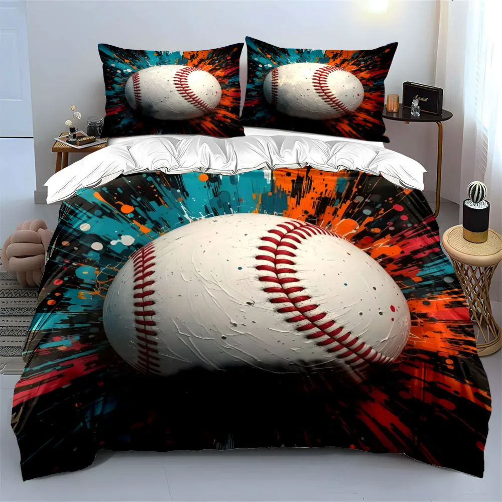 3pcs Baseball with vibrant splash art Print Soft Comfortable Duvet Cover Bedding Set Included 1*Duvet Cover  2*Pillowcases
