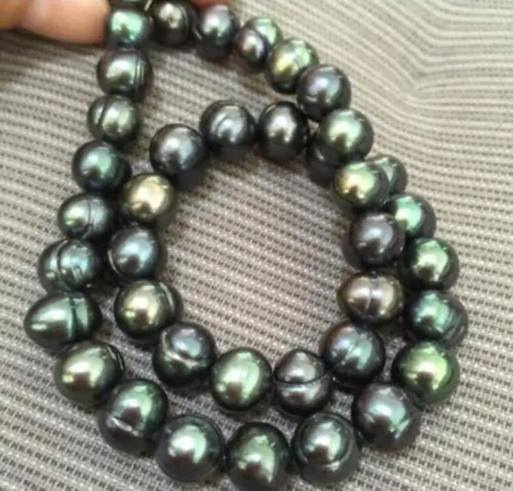 18inch Gorgeous AAA 8~9mm natural tahitian black green baroque pearl necklace 42~84cm Lenght