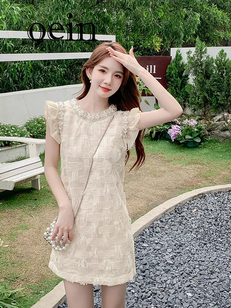 

[oein] New Product "White Tea Sweetheart" French Princess Heavy Industry Knitted Little Flying Sleeve Dress