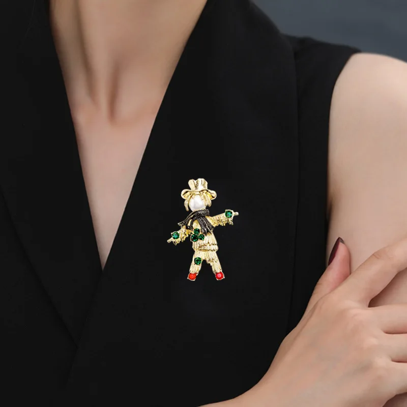 Rhinestone Scarecrow Brooch Fashion Cartoon Pearl Pin Creative Party Daily Clothing Suit Accessories Fashion Jewelry