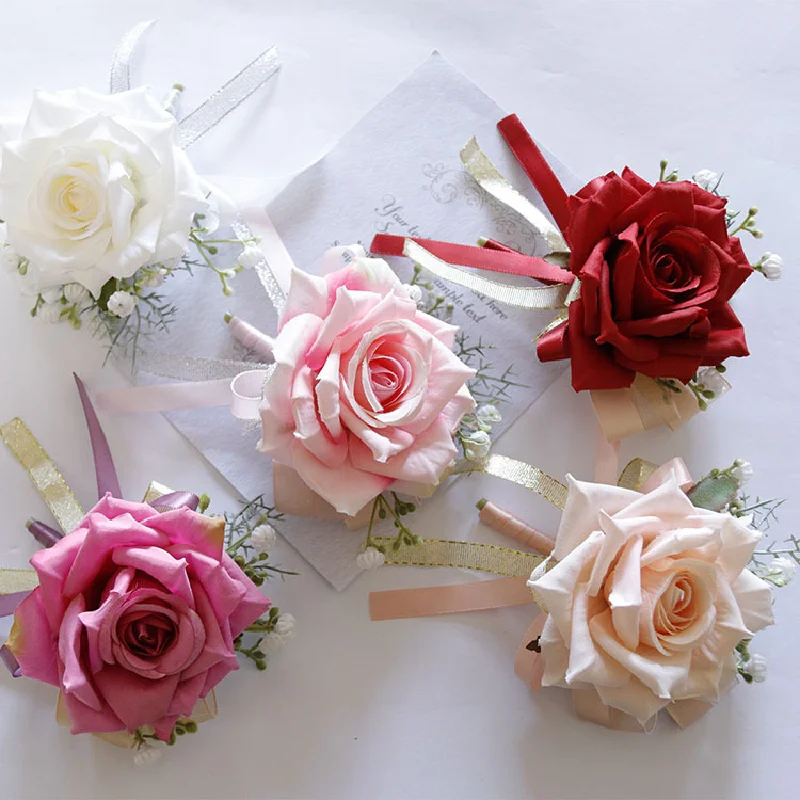 Boutonniere e Wrist Corsag, Celebração de negócios, Simulação de flores, Casamento, Estúdio de fotografia, Rosas coloridas 256