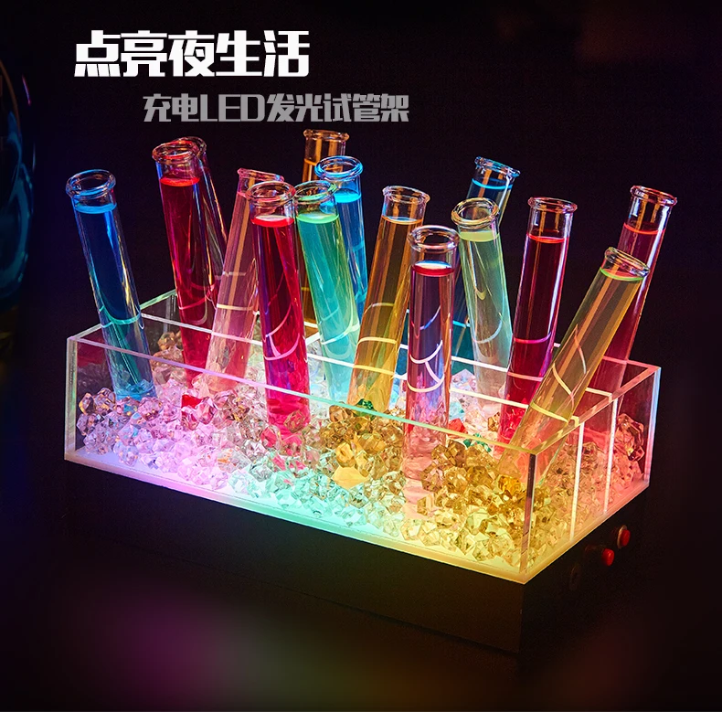 

Rechargeable LED Illuminated Acrylic Test Tube Glorifier Holder Stand Rack Glasses Mixed-Drinks Cocktails Holder Tray for Party