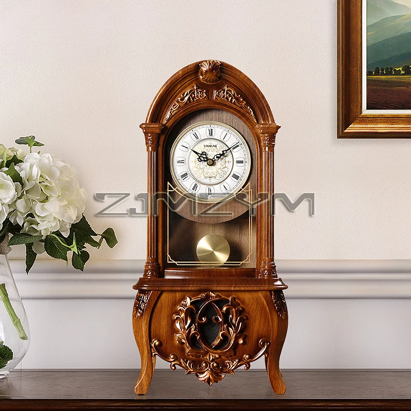 Pendulum Tabletop Clock Wood Desk Clock with Pendulum - Wooden Pendulum Clock Battery Operated Decorative Clocks for Living Room