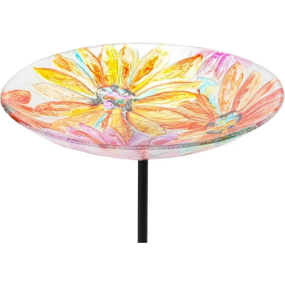 25 Inch Height Glass Bird Bath, Daisy Birdbaths Bowl with Metal Stake, Bird Feeders or Garden, Patio, Lawn Decor