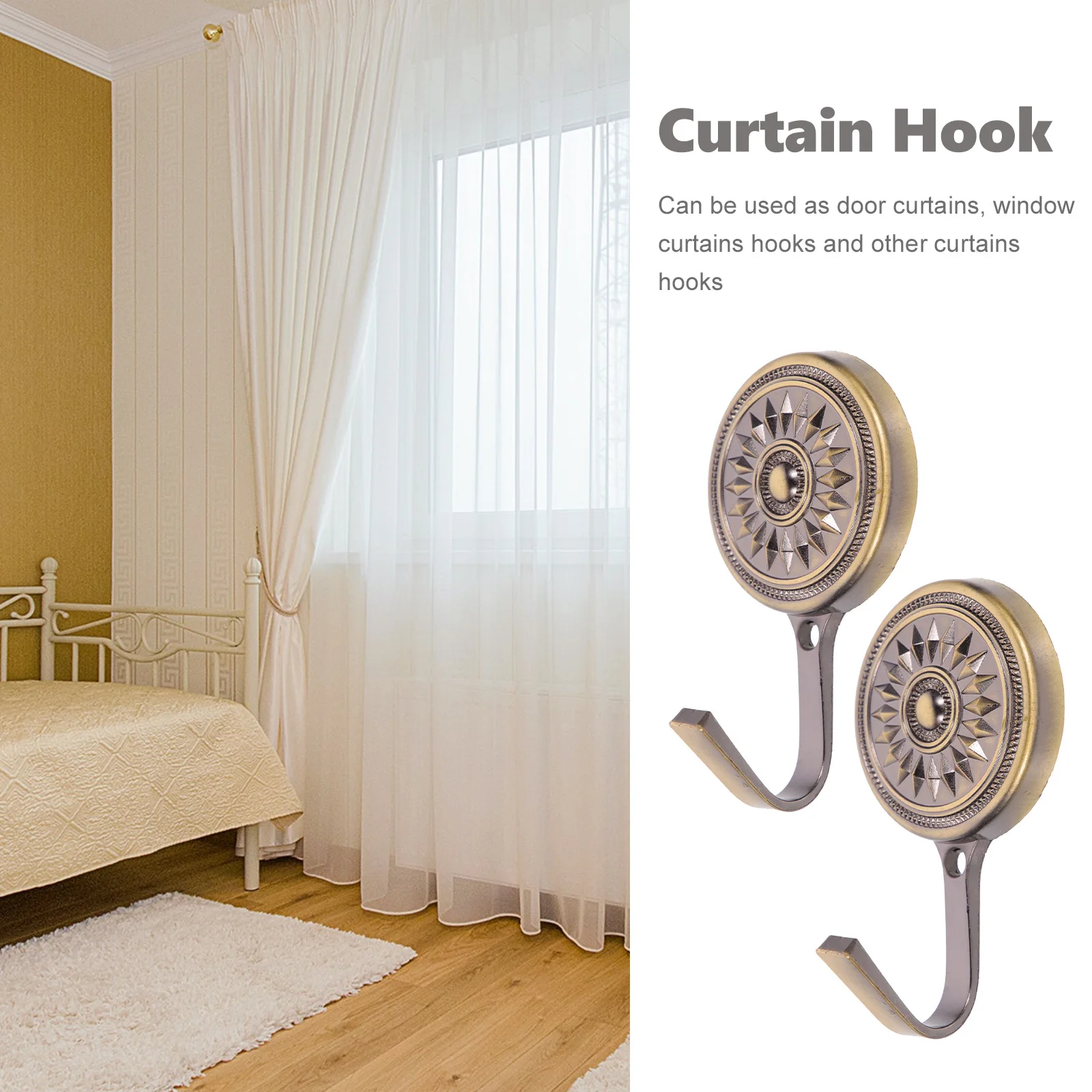 

2pcs Hooks Vintage Style Alloy Curtain Holdbacks For Living Room Bedroom Metal Wall Hooks Decorative Curtain Accessories Drapery