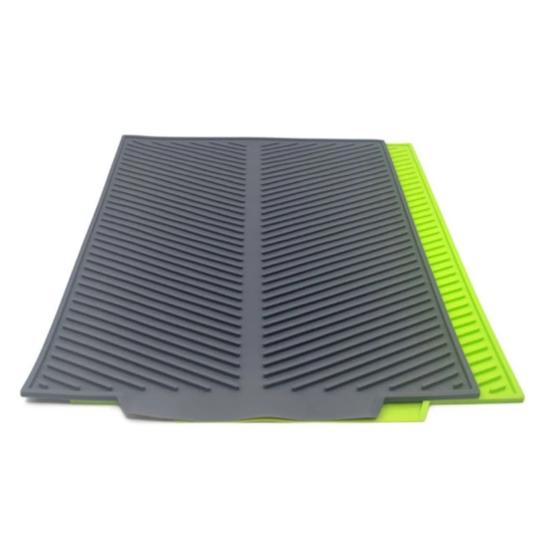 B76A 2X Drain Rack Silicone Dish Drainer Tray Large Sink Drying Rack Worktop Organizer Drying Rack For Dishes Tableware Grey