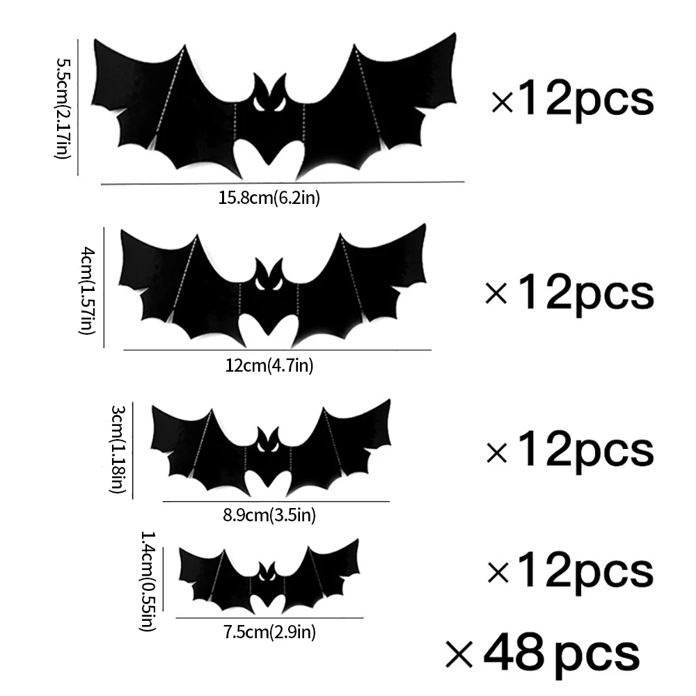 48 قطعة ملصقات حفلات الهالوين جدار نافذة الباب زينة واقعية سوداء مخيفة لتقوم بها بنفسك الشارات ديكور المنزل الحمام تنوعا ثلاثية الأبعاد