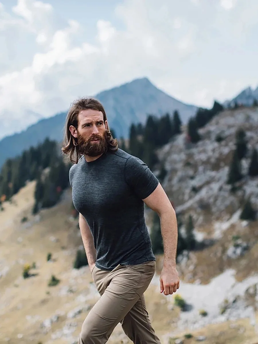 Men's Superfine Merino Wool T-Shirt Base Layer Wicking Breathable Quick Dry Anti-Odor No-itch Comfortable Fit Size