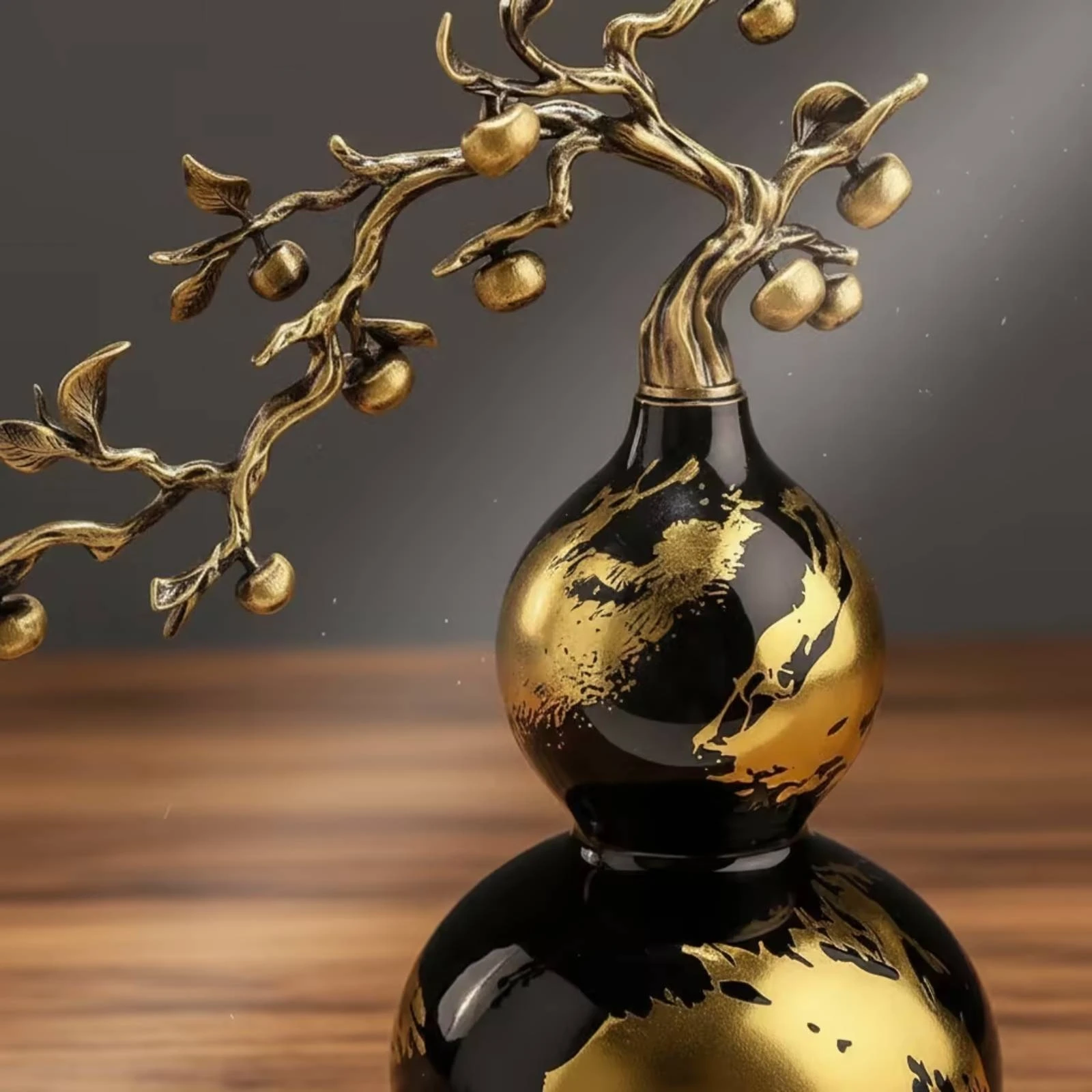 Double Gourd Ornament Glossy Wu Lou Decor Gourd Ornament Freestanding House Decoration Leaf Details