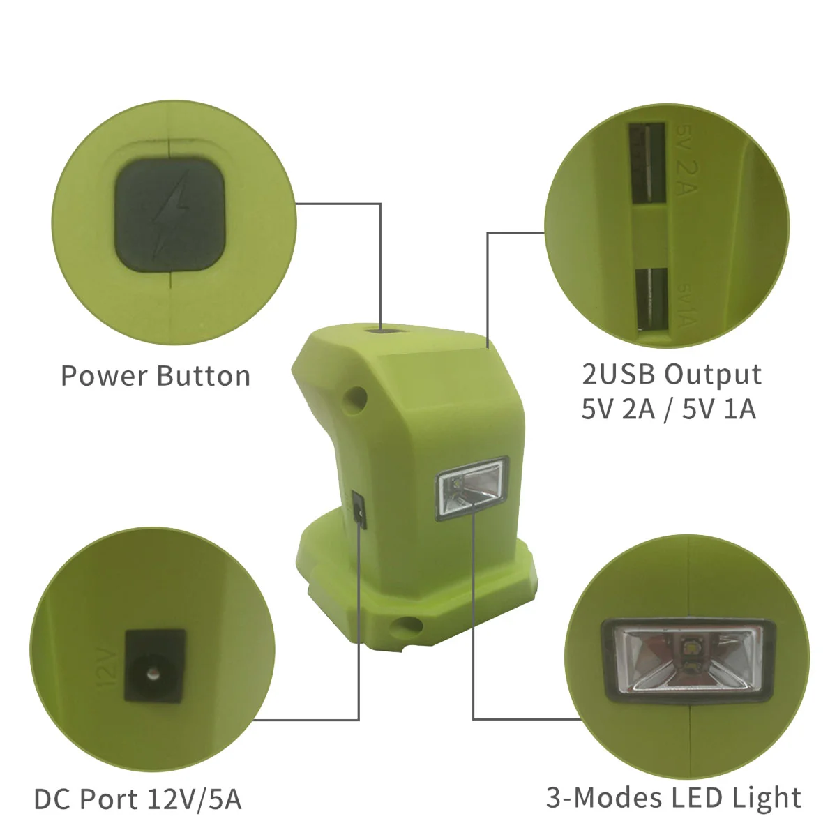 

Battery Adapter with 2USB Port for P743 18V 14.4V -Ion Portable Power Adapter with Lighting Function