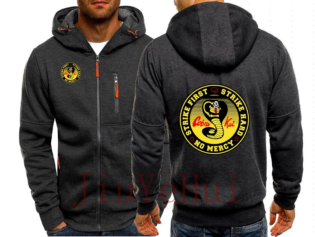 Vintage Verano Cobra Kai Zipper Hoodies Men Karate Hoodie Black Mamba Cosplay Cardigan Man Sweatshirt