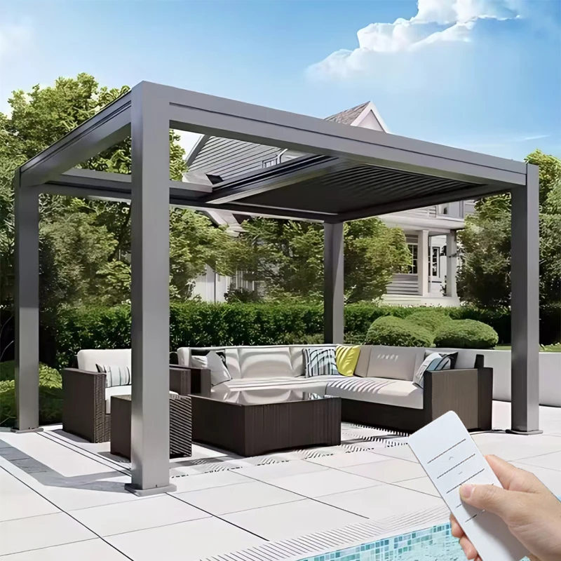 

Waterproof Outdoor Aluminum Bioclimatic Pergola Motorized Louvered Roof Garden Modern Sun Shade Gazebo Terrace Luxury sunroom