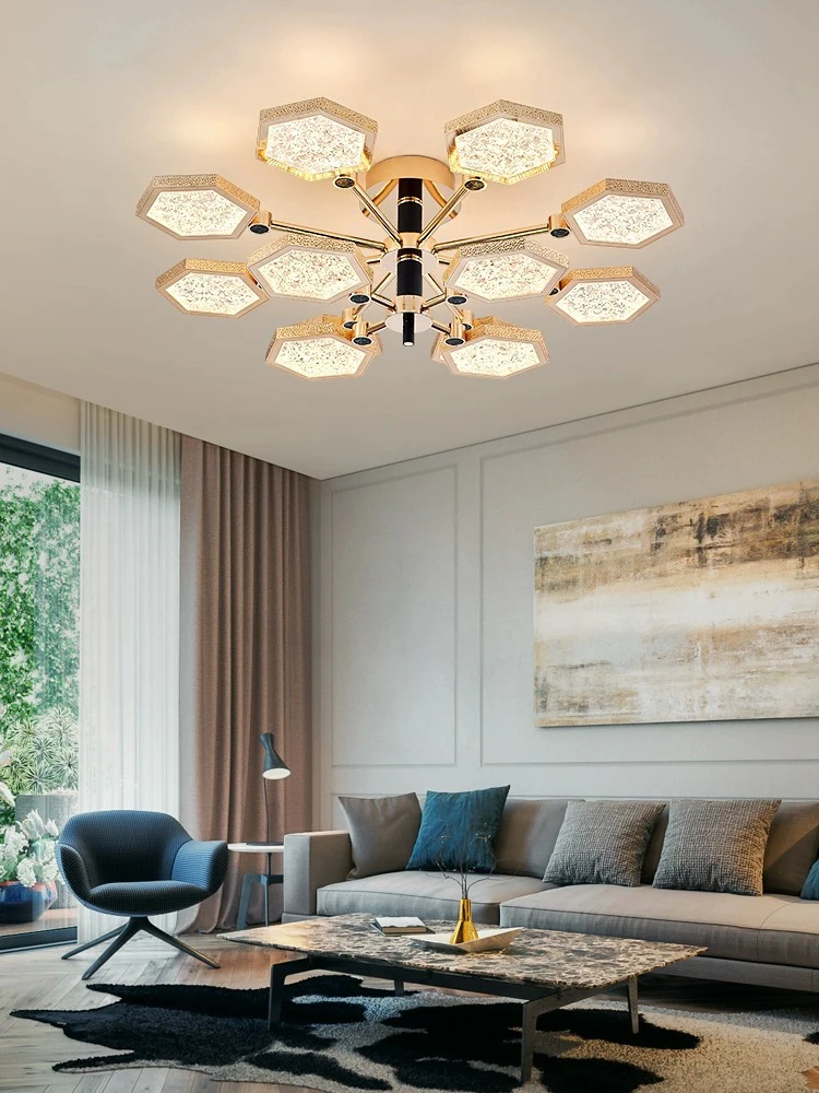 AiPaiTe Modern Simple Gold Polygonal Pendant Light Living Room Dining Room Bedroom LED Pendant Light