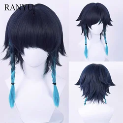 RANYU Genshin Impact Barbatos Venti Wigs Synthetic Long Straight Blue Gradient Game Cosplay Heat Resistant Hair Wig For Party