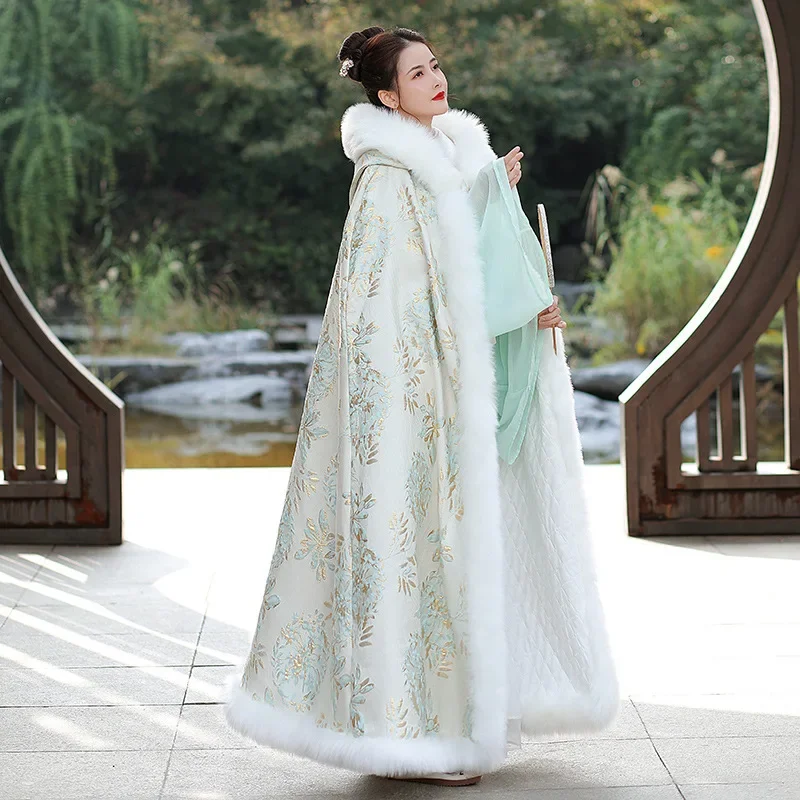 Hanfu 고대 스타일 망토 및 망토, 긴 파일, 두꺼운 겨울