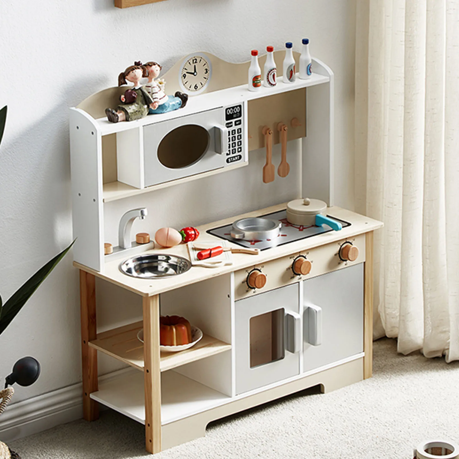 Fingir brinquedo cozinha playset de madeira jogar cozinha conjunto realista criança cozinha playset com forno pia lavar louça para crianças