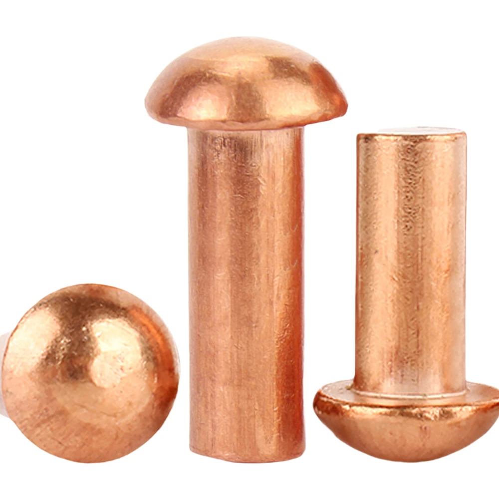 20/50pcs Round Head Solid Rivets Purple Copper M1.5 M2 M2.5 M3 Solid Copper Round Head Rivet Dome Head Hammer Peening Rivets