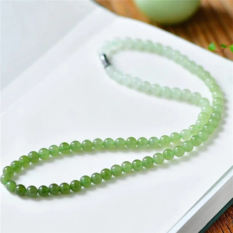 

Natural Hetian Jade Gradient and Necklace Set, Qinghai Material 6mm Buddha Bead Chain Bracelet