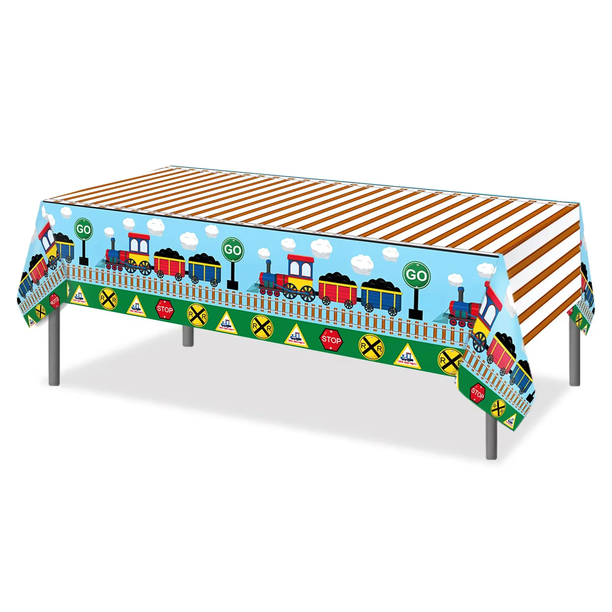 130*220cm Railroad Train  PE Table Cover Birthday Party Decorations Plastic Tablecloth Disposable Camping Mat Party Supplies