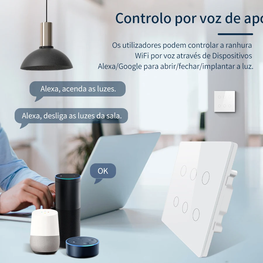 Brazil Standard 4x4 4/6Gang Glass Panel Touch-Sensor Wall Switch Tuya WiFi Smart Switch Work With Smart Life Alexa Google Home