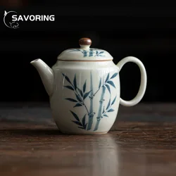 120ml Hand-painted Bamboo Art Ceramic Teapot Handmade Samll Pot Household Tea Brewing Kettle with Infuser Teaware Equipment Gift