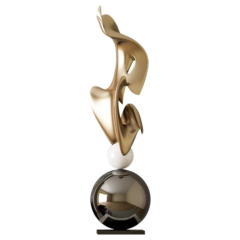 Electroplating art sculpture modern geometric floor ornament hotel clubhouse space decoration model room living room entrance