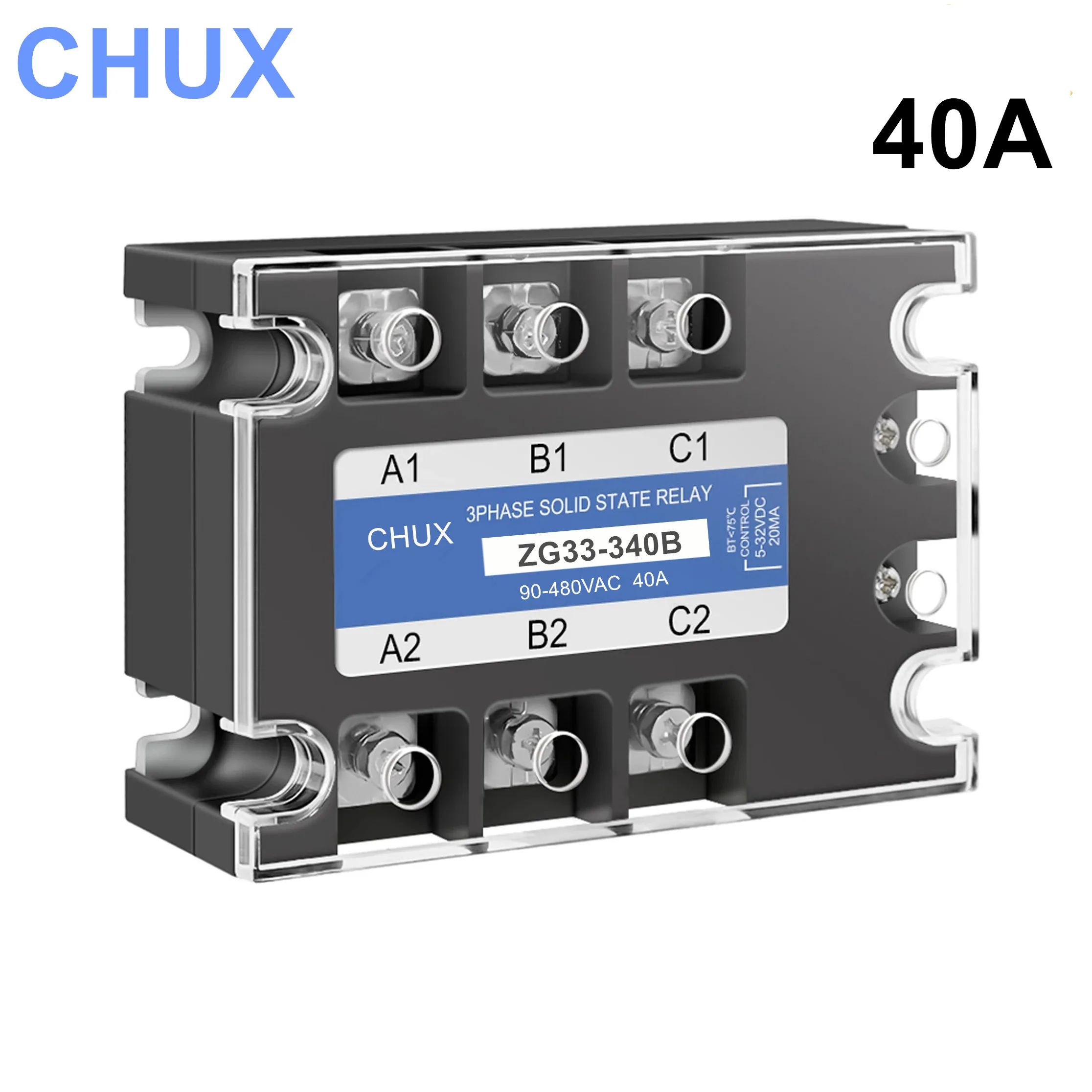 CHUX  Three Phase  Solid State Relay SSR 40A  3-32VDC Control  90-480VAC  DC-AC  ZG33-340B