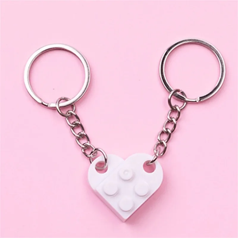 Detachable couple heart-shaped assembled building block heart-shaped keychain