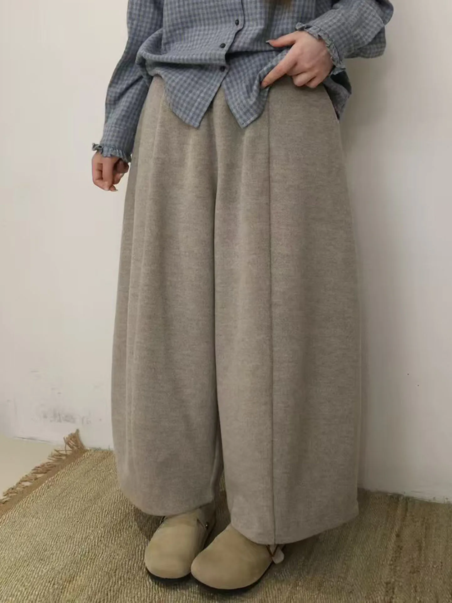 

Ретро зимние утепленные шерстяные брюки-баллоны с эластичным поясом, свободные, широкие, повседневные, для женщин, на каждый день