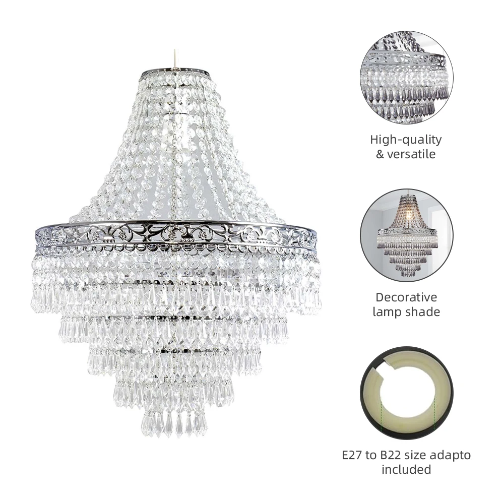 Blenheim 47cm Plastic Large Acrylic Chandelier Shade Easy Fit Pendant Droplets Lamp Shade no Bulb (Without Light Cord Kit)