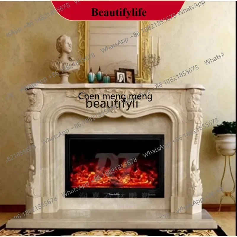 D178 Marble fireplace Magnolia stone mantel American living room carved background wall decoration