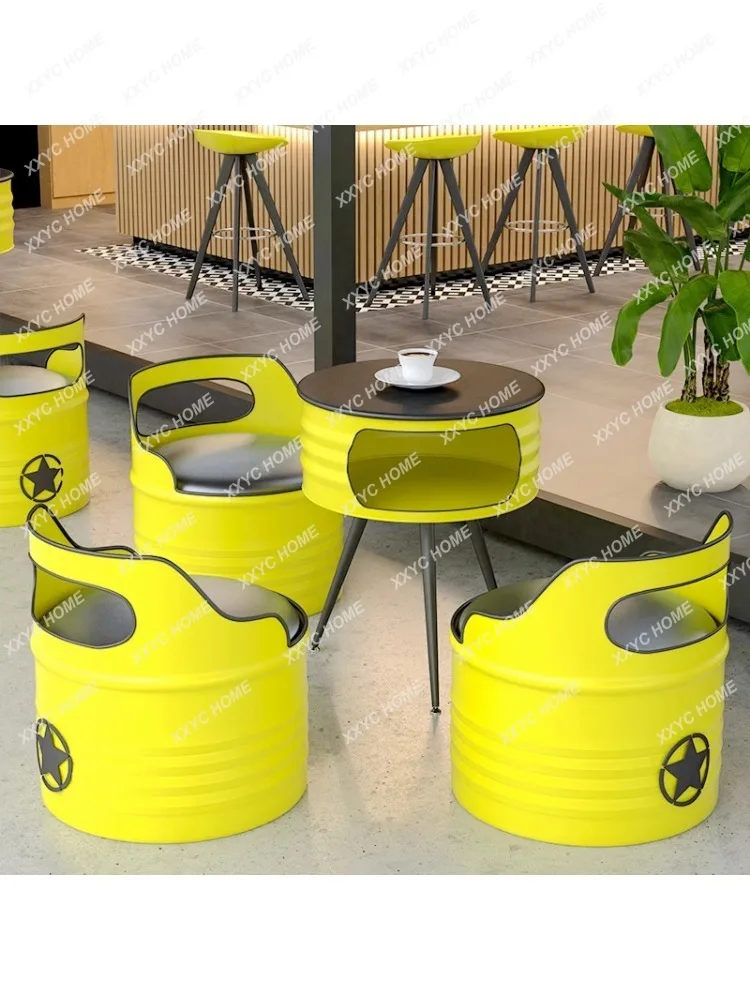 Oil Drum Sofa Deck Industrial Style Retro Personalized Creative Iron Coffee Table Bar Table and Chair Combination