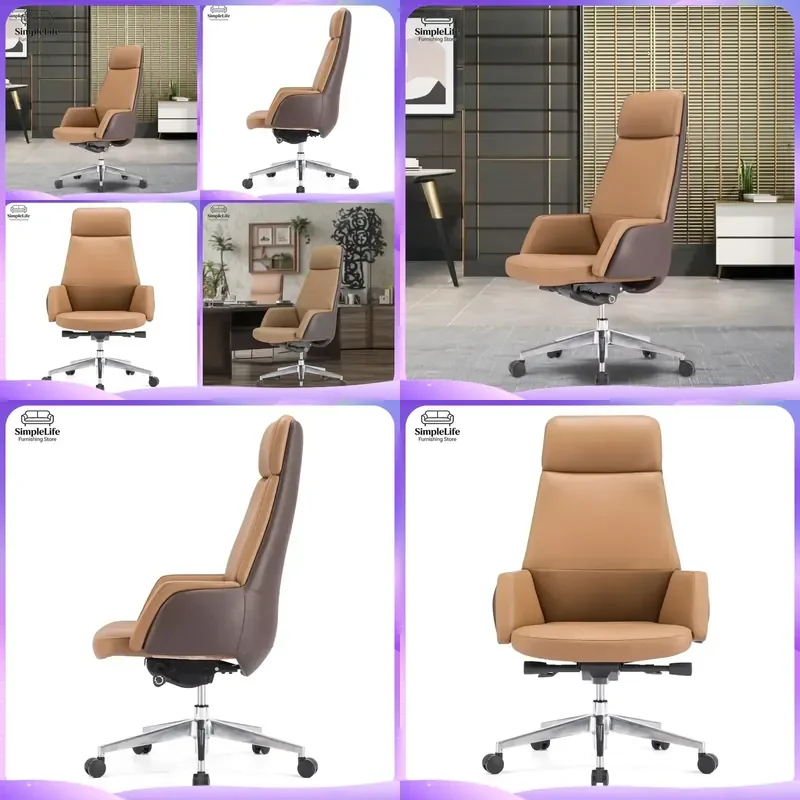 Modern Ergonomic Office Chair High Back PU Leather Executive Swivel Computer Desk Chair Adjustable Lumbar Support Home Gaming