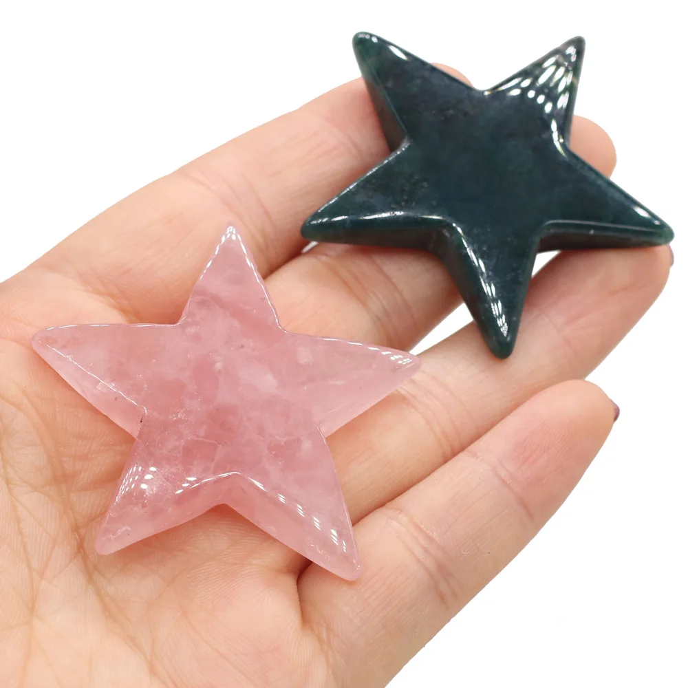 

6PCS Rose Quartz Pentagonal Star Decoration Reiki Healing Natural Stone India Aged Golden Swan Stone Home Decoration Gift