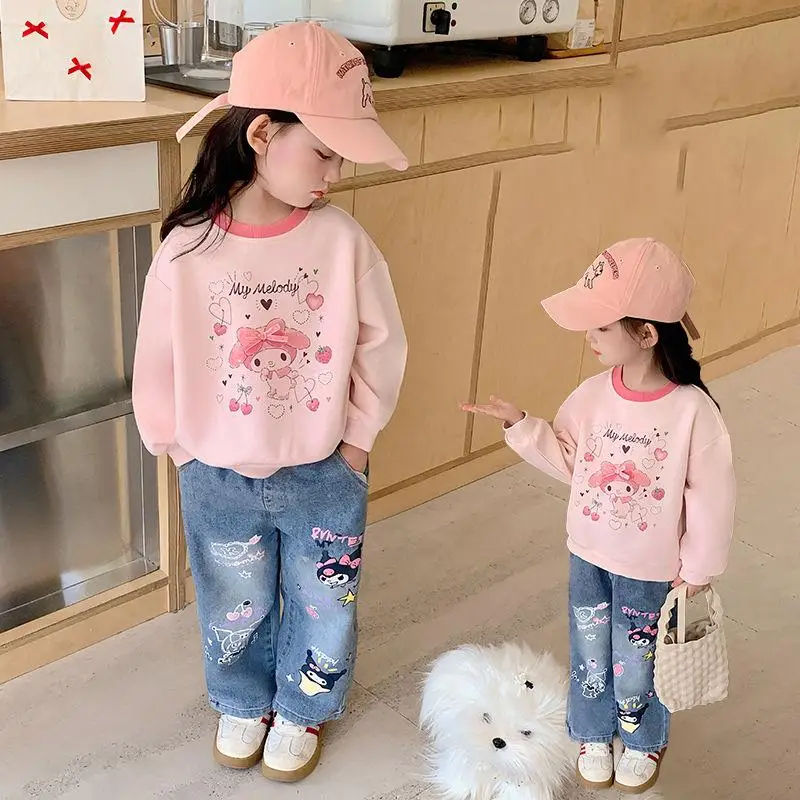 سانريو بلدي ميلودي فتاة الخريف مجموعات ملابس علوية بأكمام طويلة للربيع البلوز القمم جينز غير رسمي السراويل Kawaii أنيمي موضة ملابس الأطفال الجديدة