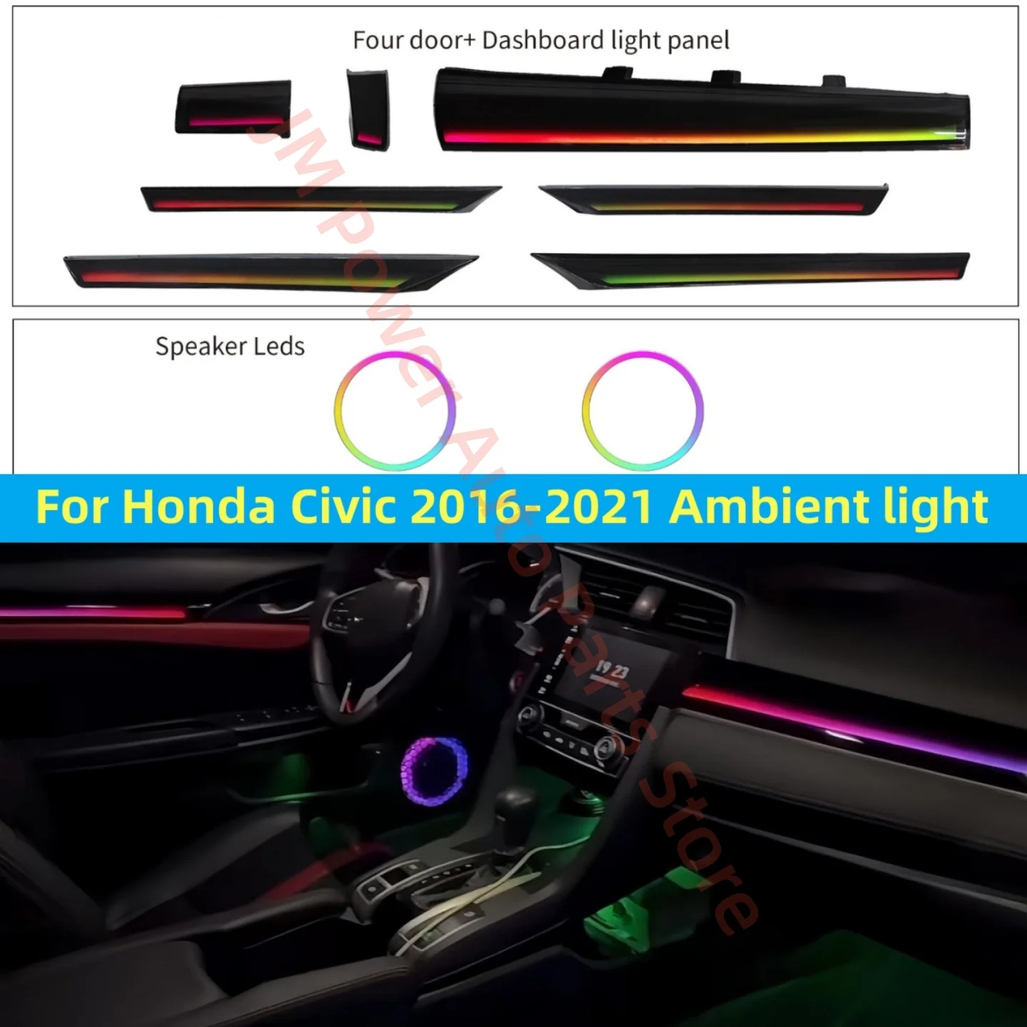 Fit For Honda 10th generation Civic Ambient light car interior lighting upgrade Auto Parts  Water cup lamp Luminous cover plate