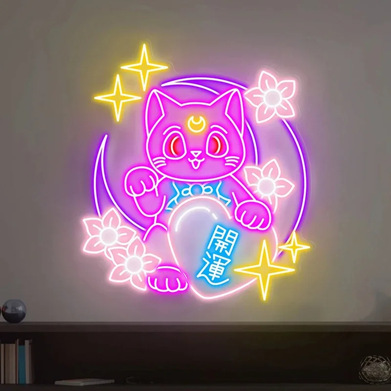 Letrero de neón de Anime Lucky Cat, letreros de neón personalizados para restaurante, cocina, decoración de pared, Bar, tienda, luz Led, regalo personalizado