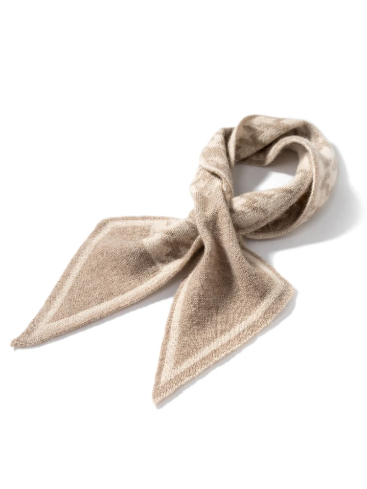 Women 35% Cashmere Houndstooth Knit Keyhole Scarf Color Matching Bow Neck Warmer Stripes Winter Ring Collar Wool Accessories