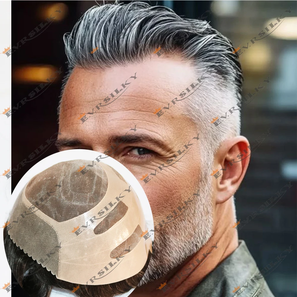 2026 رجل جديد الشعر المستعار دائم NPU بوند غرامة أحادية قاعدة بولي Gray رمادي الاصطناعية خط الشعر الطبيعي 100% نظام استبدال وحدة الشعر البشري