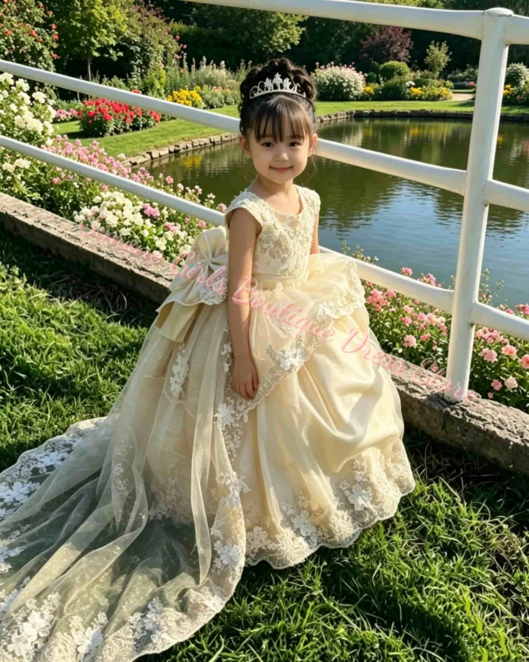 Yellow Elegant Flower Girl Dress Luxury Sequined Wedding Floor Length Sweep Train Elegant Formal Long Ball First Communion Gown