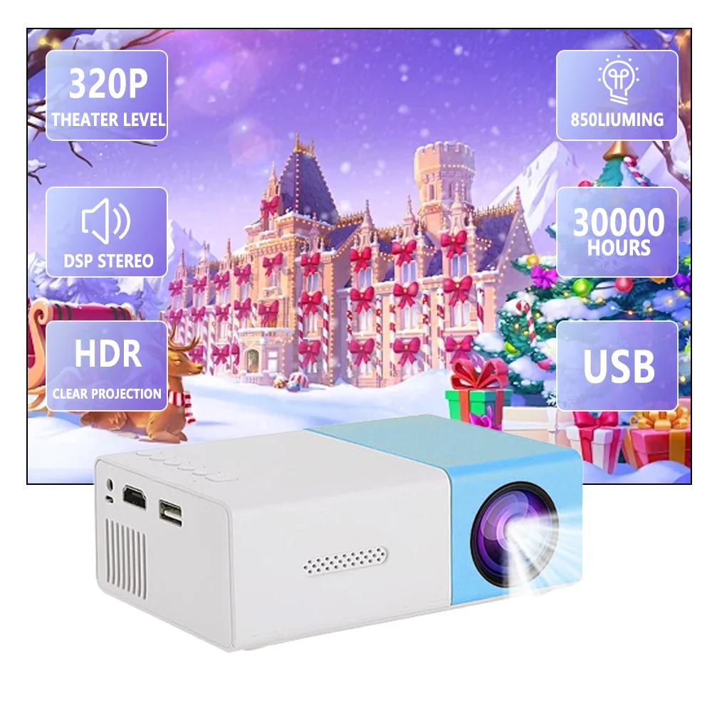 Christmas Mini Projector HD Hdmi Usb Audio Home Theater Media Player Beamer Halloween Gift Outdoor Travel Portable Led Projector