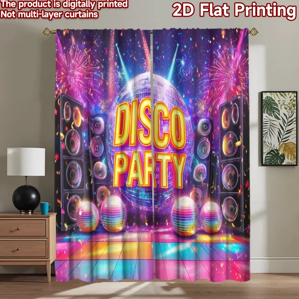 2D flat printing 2pcs Curtain Disco Party Digital Printed Polyester Drapes Party Decorations Use for Holiday Party General