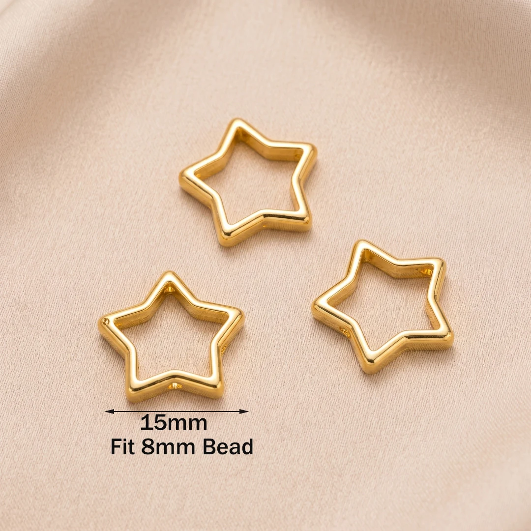 10 Stück 18K vergoldete Herz-Stern-Rahmenperlen, Abstandshalter, Blütenblatt-Verbinder, DIY Armband- und Ohrring-Perlen für die Schmuckherstellung – Detail 6