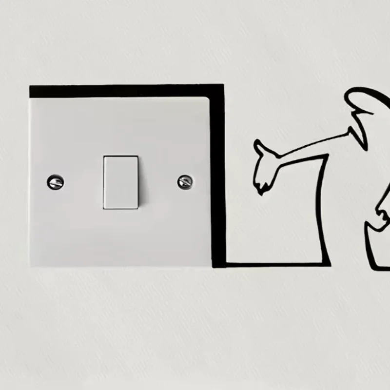 HOT Minimalist La Linea Switch Sticker Cartoon Character Power Switch Decal Line Drawing Design Wall Decor For Home Office, Cafe