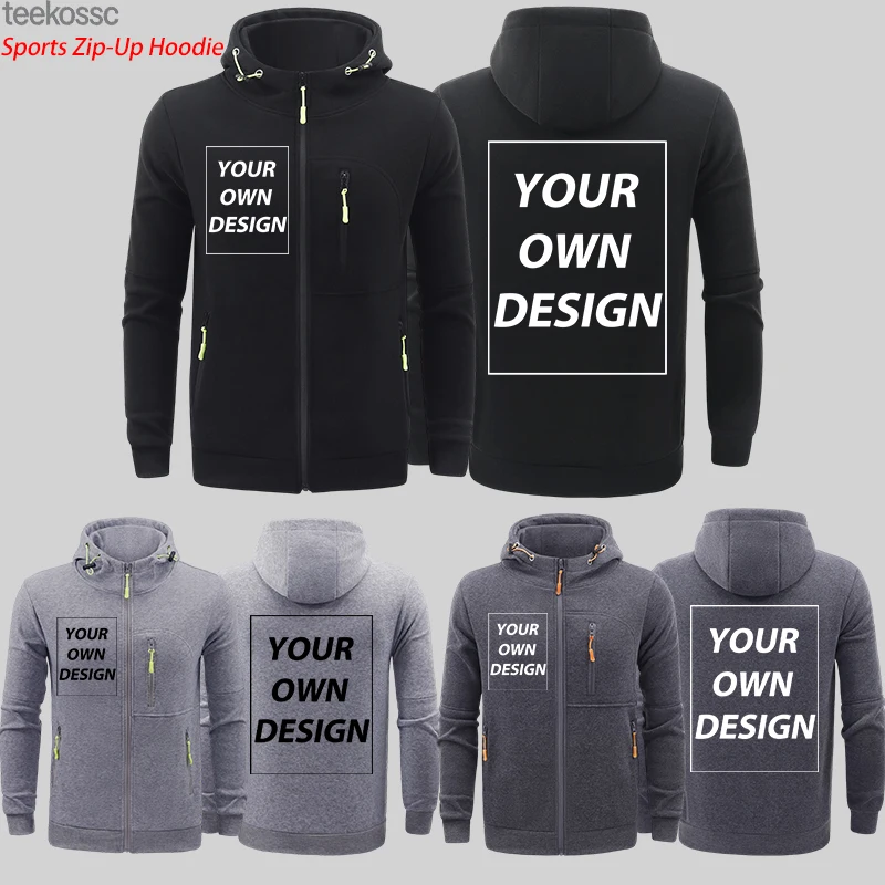 Custom Personalized Design Man Autumn Sport Oversize Zip-Up Hoody Casual Loose Veste Basic Fleece Pocket Streetwear Team Tops
