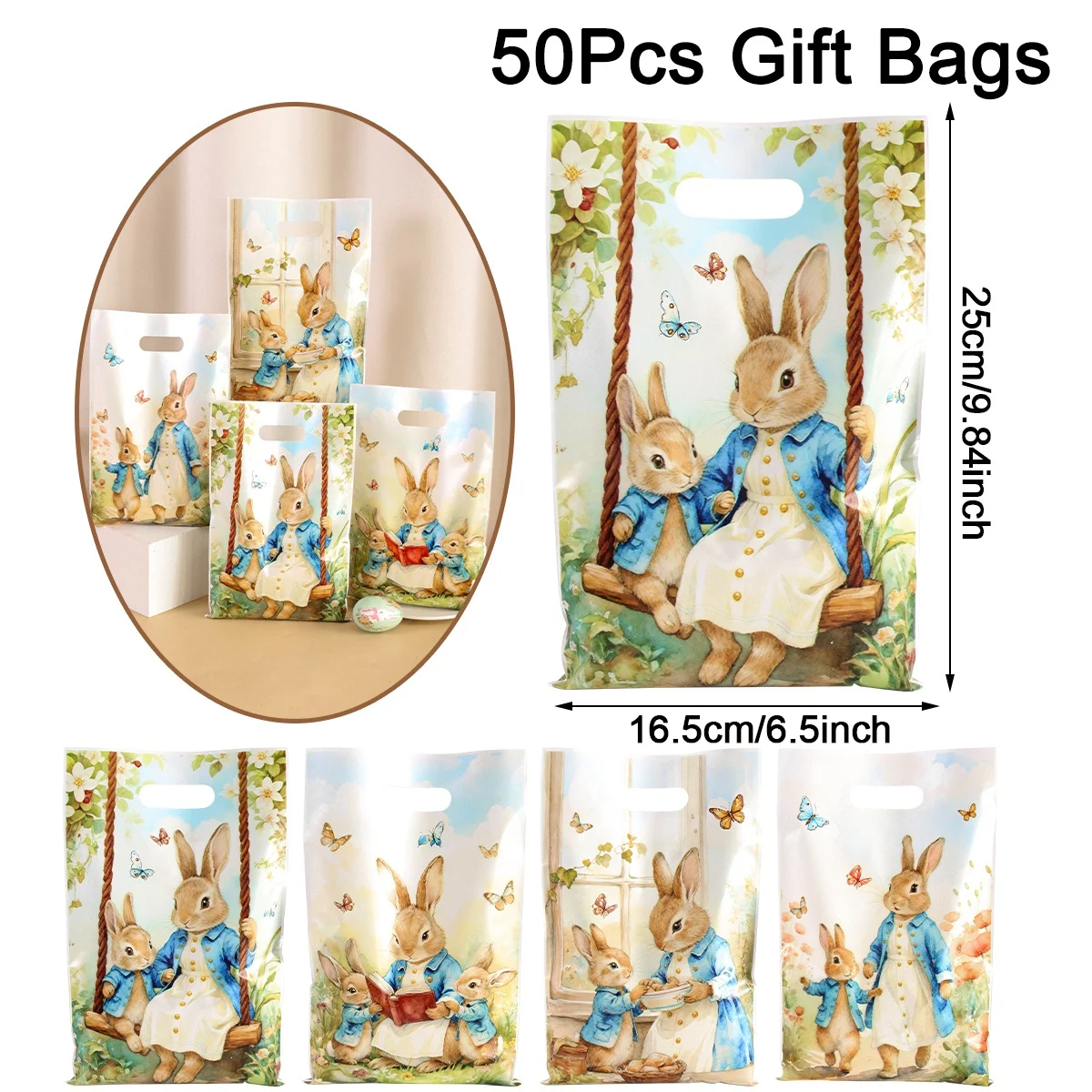 10/20/50 Stück Frohe Ostern Geschenktüten Zellophan Leckerli Beutel Süßigkeitentüte Niedliches kleines Kaninchen Hase Muster Opp Beutel Partygeschenke Verpackung – Detail 7