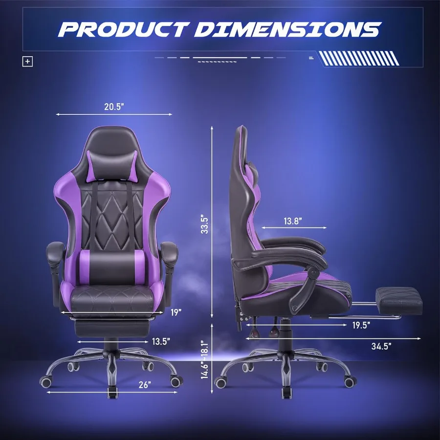 Ergonomic Gaming Chair with Built-in Footrest and Massage Lumbar Support for Extended Computer Use High Back Swivel Chair with