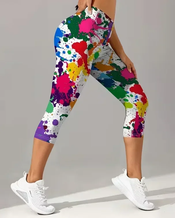 Women Retro Comic Graffiti Letter Print High Waisted Leggings Slimming Skin-Friendly Breathable Soft Flattering Gym  Comfy